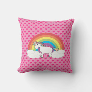Coeur rose licorne coussin arc-en-ciel