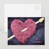 Coeur rose mignon de laine avec la carte postale (Devant / Derrière)