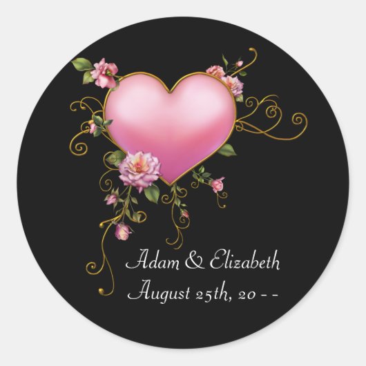 Coeur rose Noir Mariage Favoriser Stickers Étiquet (Devant)