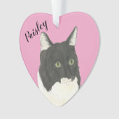 Coeur rose Personnalisé Chat noir et blanc (devant)