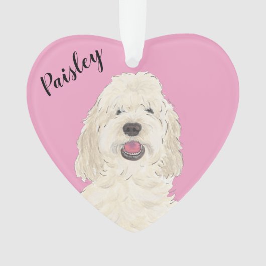 Coeur rose personnalisé Crème blanche Doodle doré (devant)