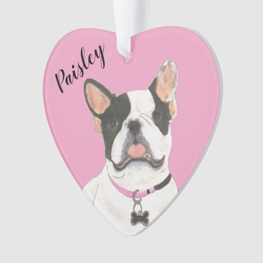 Coeur rose personnalisé Noir Blanc Pied Frenchie (devant)