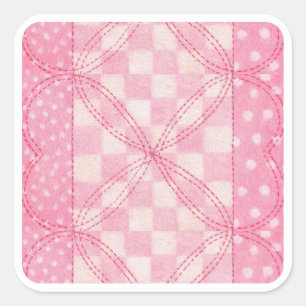 COEUR ROSE QUILLE Grand Stickers Carré
