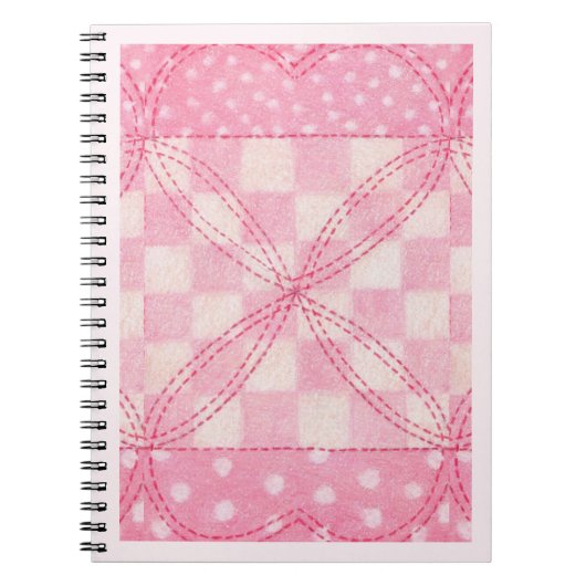 COEUR ROSE QUILT 6,5x8,75 Carnet spiral / Rose (Devant)
