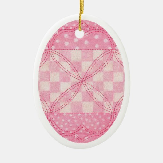 COEUR ROSE QUILT Céramique Oval Ornement (Devant)