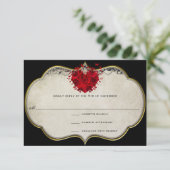 Coeur rose rouge sur RSVP en métal noir (Debout devant)