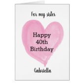 Coeur rose Soeur d'anniversaire 40e (Devant)