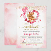 Coeur rose Valentine Ours Baby shower Invitation (Devant / Derrière)