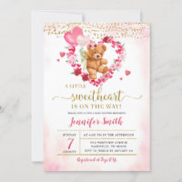 Coeur rose Valentine Ours Baby shower Invitation