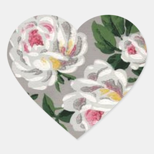 Cœur Roses blanches vintages sur gris - Sticker (Devant)