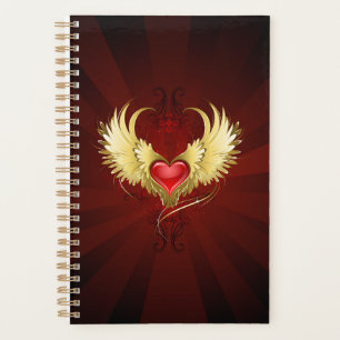 Coeur rouge avec ailes d'or