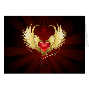 Coeur rouge avec ailes d'or