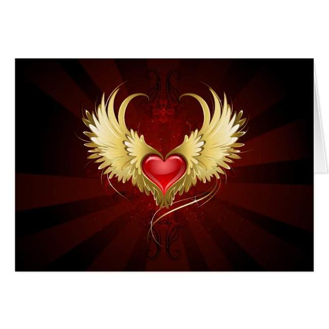 Coeur rouge avec ailes d'or (Devant Horizontal)
