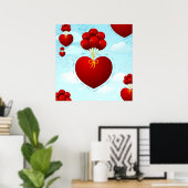 Coeur rouge avec ballons, affiche (Bureau à domicile)