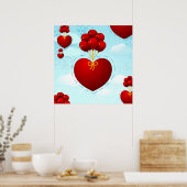 Coeur rouge avec ballons, affiche (Cuisine)