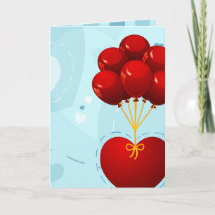 Cœur rouge avec ballons, carte de vœux