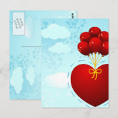 Coeur rouge avec ballons, carte postale (Devant / Derrière)