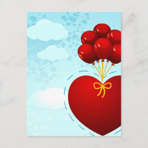 Coeur rouge avec ballons, carte postale