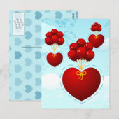 Coeur rouge avec ballons, carte postale (Devant / Derrière)