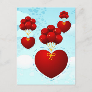 Coeur rouge avec ballons, carte postale
