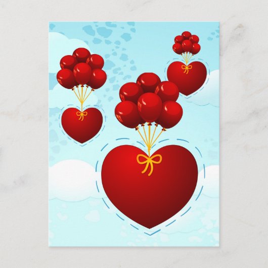 Coeur rouge avec ballons, carte postale (Devant)
