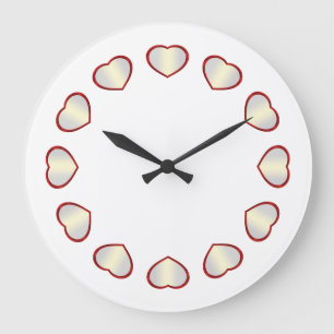 Cœur rouge blanc, horloge à fond blanc