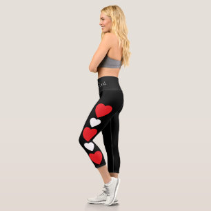 Coeur rouge et blanc noir capri leggings