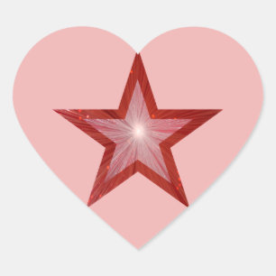 Coeur rouge étoile autocollant rose