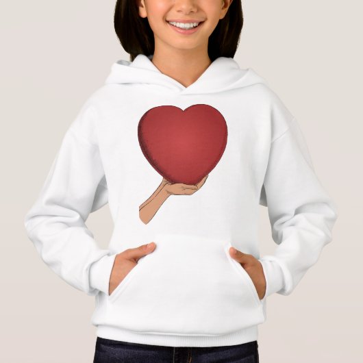 Cœur Rouge Mignon Graphique Fille Capuche Blanche (Devant)