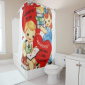 coeur rouge vintage rouge blanc vitre rideau (En situation)