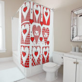 coeur rouge vintage rouge blanc vitre rideau (En situation)