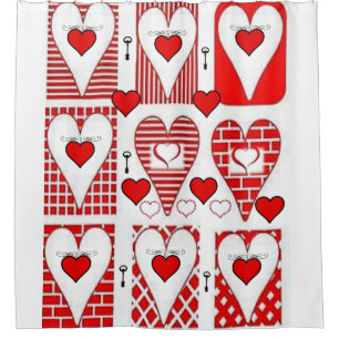 coeur rouge vintage rouge blanc vitre rideau