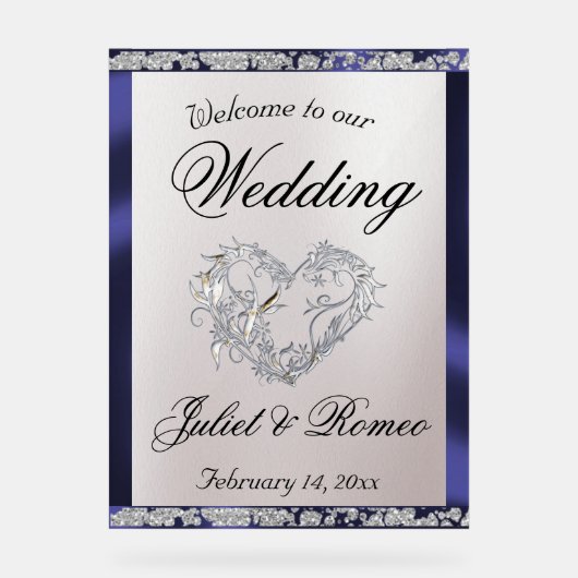 Coeur, ruban bleu et étincelle Bienvenue (Recto)