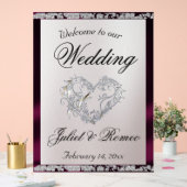 Coeur, ruban pourpre et étincelle Bienvenue (Mariage)