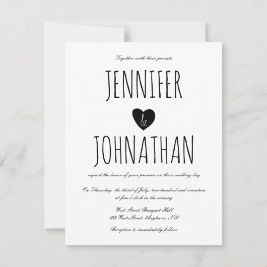 Coeur rustique invitations de mariage simples (Devant)