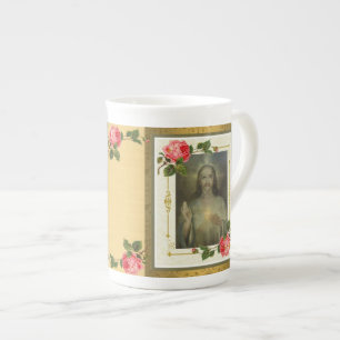 Coeur sacré d'or de CADEAU de tasse de porcelaine