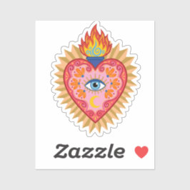 Cœur Sacré Mexicain avec Œil Protecteur et Flamme  Sticker
