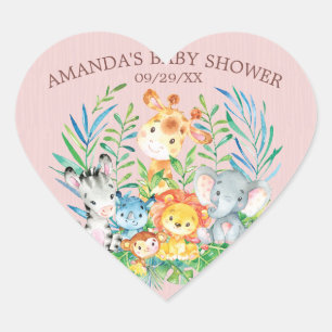 Cœur Safari Jungle Animaux Girls Sticker Baby shower