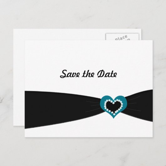 Cœur sarcelle avec ruban noir, carte de sauvegarde (Devant / Derrière)