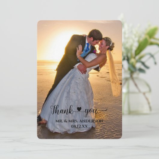 Coeur Script Confetti Retour Photo Mariage Merci (Debout devant)