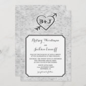 Coeur sculpté Birch Tree écorce Mariage Invitation (Devant / Derrière)