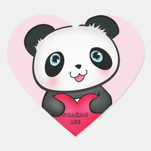 Cœur Sticker à ours Panda tenant un coeur personnalisé
