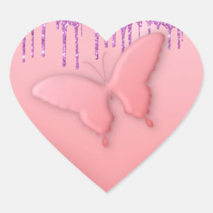 Cœur Sticker à Parties scintillant papillon rose pourpr