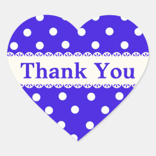 Cœur Sticker à points Polka bleu et blanc Merci / Étiqu
