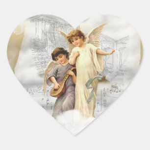Cœur Sticker Anges de Noël Vintage