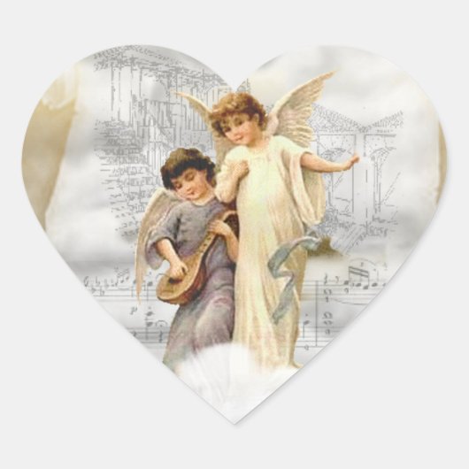 Cœur Sticker Anges de Noël Vintage (Devant)