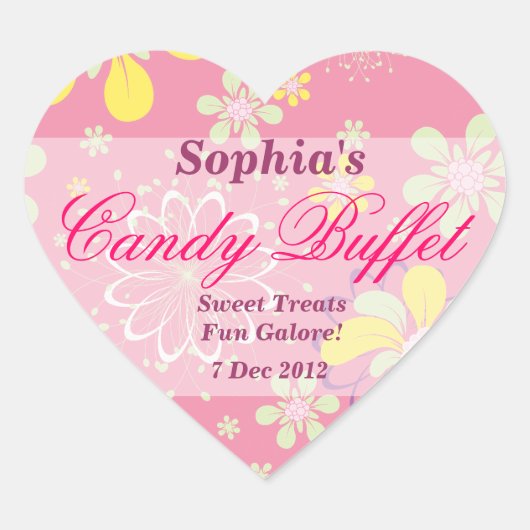 Cœur Sticker Buffet Fleur Rose Whimsical (Devant)