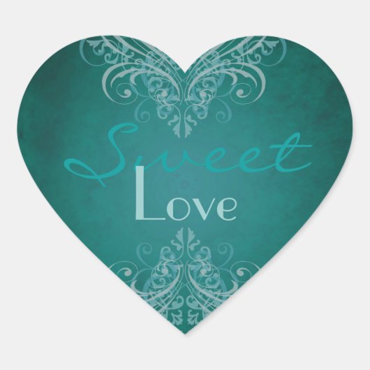 Cœur Sticker Buffet Turquoise vintage Scroll Candy Turq (Devant)