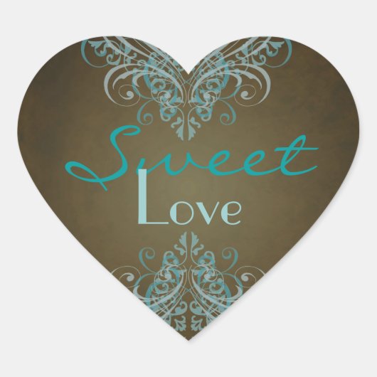Cœur Sticker Buffet Vintage Teal Scroll Brown Candy (Devant)