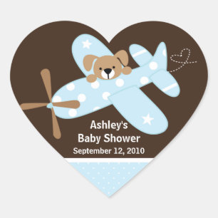 Cœur Sticker Coeur Baby shower d'avion bleu